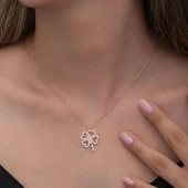 Yonca Desenli Rose Kaplama 925 Gümüş Kadın Kolye - 8