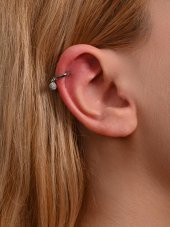 GÜMÜŞ YUVARLAK FİGÜR ZİRKON TAŞ ÇELİK PİERCİNG TRAGUS HELİX KIKIRDAK KÜPESİ-0VP165 - 4