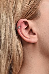 GÜMÜŞ DESEN DETAY ZİRKON TAŞ ÇELİK PİERCİNG TRAGUS HELİX KIKIRDAK KÜPESİ-0VP171 - 1