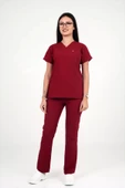 Deniz İş Kadın Terycotton Yarasakol Bordo Renk Scrubs Takım - 3