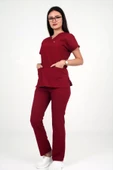 Deniz İş Kadın Terycotton Yarasakol Bordo Renk Scrubs Takım - 2