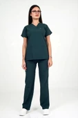 Deniz İş Kadın Terycotton Yarasakol Acı Yeşil Renk Scrubs Takım - 4