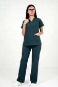 Deniz İş Kadın Terycotton Yarasakol Acı Yeşil Renk Scrubs Takım - 1