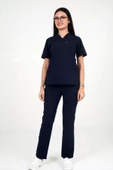Deniz İş Kadın Terycotton Zarf Yaka Lacivert Renk Scrubs Takım - 3