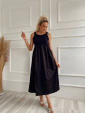 Kadın Kare Yaka Uzun Elbise Siyah - 2