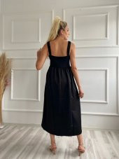 Kadın Kare Yaka Uzun Elbise Siyah - 3