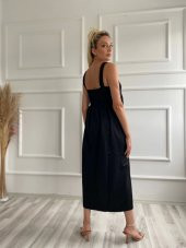 Kadın Kare Yaka Uzun Elbise Siyah - 4