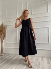 Kadın Kare Yaka Uzun Elbise Siyah - 5