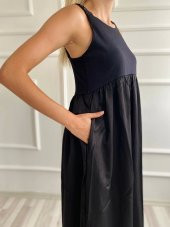 Kadın Kare Yaka Uzun Elbise Siyah - 6