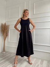 Kadın Kare Yaka Uzun Elbise Siyah - 7