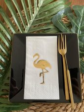 Gold Yaldızlı Kraft Flamingo Peçete - 1