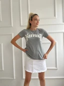 Kadın Basic Tişört Harvard Baskılı Gri thumbnail 1