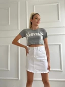 Kadın Basic Tişört Harvard Baskılı Gri thumbnail 6