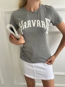 Kadın Basic Tişört Harvard Baskılı Gri thumbnail 2