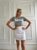 Kadın Basic Tişört Harvard Baskılı Gri thumbnail 3