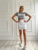 Kadın Basic Tişört Harvard Baskılı Gri thumbnail 4