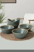Keramika Mat Yeşil Gold File Hitit Çorba Kasesi 14 Cm 6 Adet 322 - 1