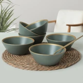 Keramika Mat Yeşil Gold File Hitit Çorba Kasesi 14 Cm 6 Adet 322 - 1