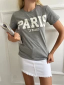 Kadın Basic Tişört Paris Le Marais Baskılı Gri thumbnail 2
