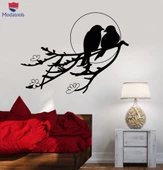 Oturma Odası, Yatak Odası Duvar Sticker İki Kuş Gün Batımı Ağaç Dalı Romantik Çiçekler Çıkartmalar Benzersiz Hediyelik - 1