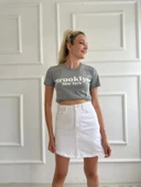 Kadın Basic Tişört Brooklyn New York Baskılı Gri - 3