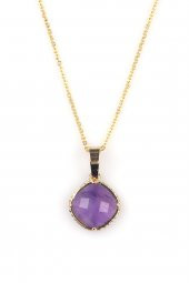 Ametist Doğal Taş Gold Renkli Kolye thumbnail 1