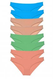 8 adet Süper Eko Set Likralı Kadın Slip Külot Ten Pudra Yeşil Mavi - 1