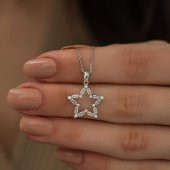 925 Ayar Gümüş Baget Taşlı Yıldız Kolye - 4