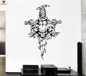 Duvar Sticker Kafatası İskeleti Kılıç Zehirli Sarmaşık Çiçek Canavar Oturma Odası, Yatak Odası Sticker Benzersiz Hediyelik thumbnail 1