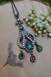 STONEAGE JEWELLERY Kök Yakut Kök Zümrüt Otantik Bayan Kolye - 2