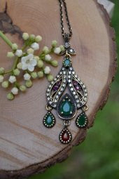 STONEAGE JEWELLERY Kök Yakut Kök Zümrüt Otantik Bayan Kolye - 3