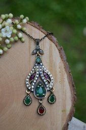 STONEAGE JEWELLERY Kök Yakut Kök Zümrüt Otantik Bayan Kolye - 1