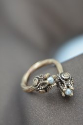 STONEAGE İncili Lale Ayarlanabilir Bayan Yüzük Madeni Bakır thumbnail 2