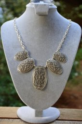 STONEAGE Hint Gümüşü Oval Spor Oval Bohem Bayan Gerdanlık Kolye Türk Malı thumbnail 1