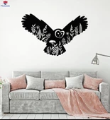 Oturma Odası, Yatak Odası Duvar Sticker Baykuş Gece Kuşu Çiçekler Doğa Çocuk Odası Çıkartmaları - 1