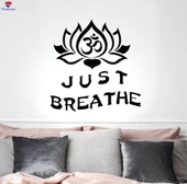 Oturma Odası, Yatak Odası Duvar Sticker Relax Just Breathe Lotus Çiçeği Budizm Yoga Merkezi Çıkartmaları 22,5 inç x 22 inç thumbnail 1