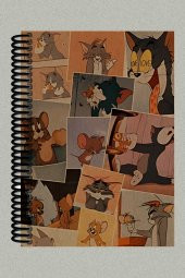 Tom ve Jerry Kolaj Tasarımlı Spiralli A5 Çizgisiz Kraft Kapaklı Defter (200 Sayfa) - 1