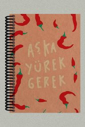 Aşka Yürek Gerek Tasarımlı Spiralli A5 Çizgisiz Kraft Kapaklı Defter (200 Sayfa) thumbnail 1