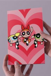 Powerpuff Girls Kırmızı Kalpli A5 Çizgisiz Defter(50 Sayfa) - 1