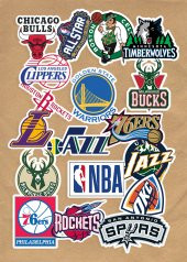 Basketbol NBA Takımlar 18li Laptop, Tablet, Cep Telefonu, Ajanda, Matara Selefonlu Sticker Seti - 1