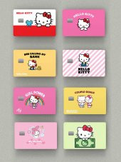 8li Hello Kitty Set Çipli veya Çipsiz Kart, Kredi Kartı, Akbil Kaplama Stickerı - 1