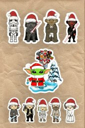 Yılbaşı Noel Star Wars 10lu Laptop, Tablet, Cep Telefonu Sticker Seti - 1