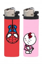 Çakmak 2 Adet Hello Kitty Spiderman Full Kaplamalı Gazlı Çakmak - 1