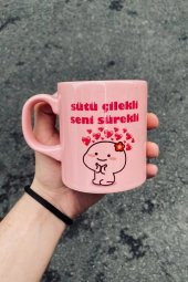 Qubby Sütü Çilekli Hediyelik Pembe Seramik Kupa - 1