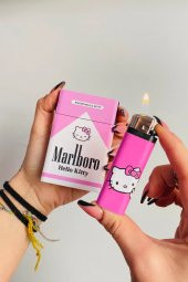 Pembe Hello Hediyelik Sigara Tabakası ve Çakmak Seti - 1