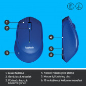 Logitech M330 Sessiz Kablosuz Optik Mouse - Mavi 910-004910 - 6