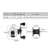 Valkyrie AW200 Sol El Baitcasting 8kg Max Manyetik Fren 6.3:1 Çıkrık Olta Makinesi Motoru - 6