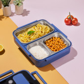 Cooker 1392-2 Çelik Hazneli 3 Bölmeli Beslenme Kutusu Lunchbox Sefer Tası - Mavi - 1