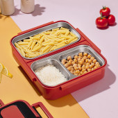 Cooker 1392-2 Çelik Hazneli 3 Bölmeli Beslenme Kutusu Lunchbox Sefer Tası - Turuncu - 1