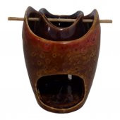 T.Concept Beyaz Gül Desenli Seramik Buhurdanlık Kahverengi 10866 - 1